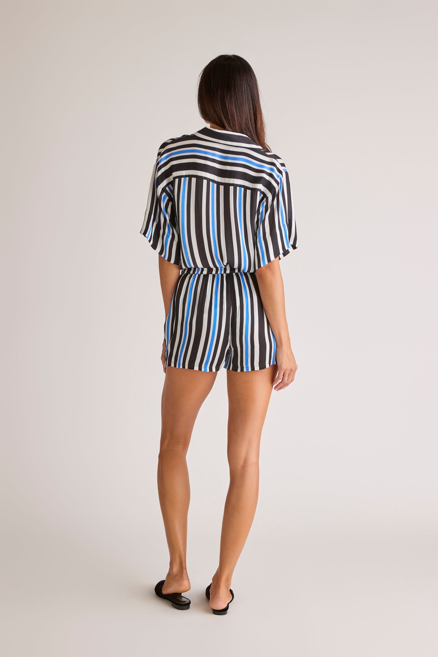 Sōlune Boxer Short Stripe — high waist satin lounge shorts