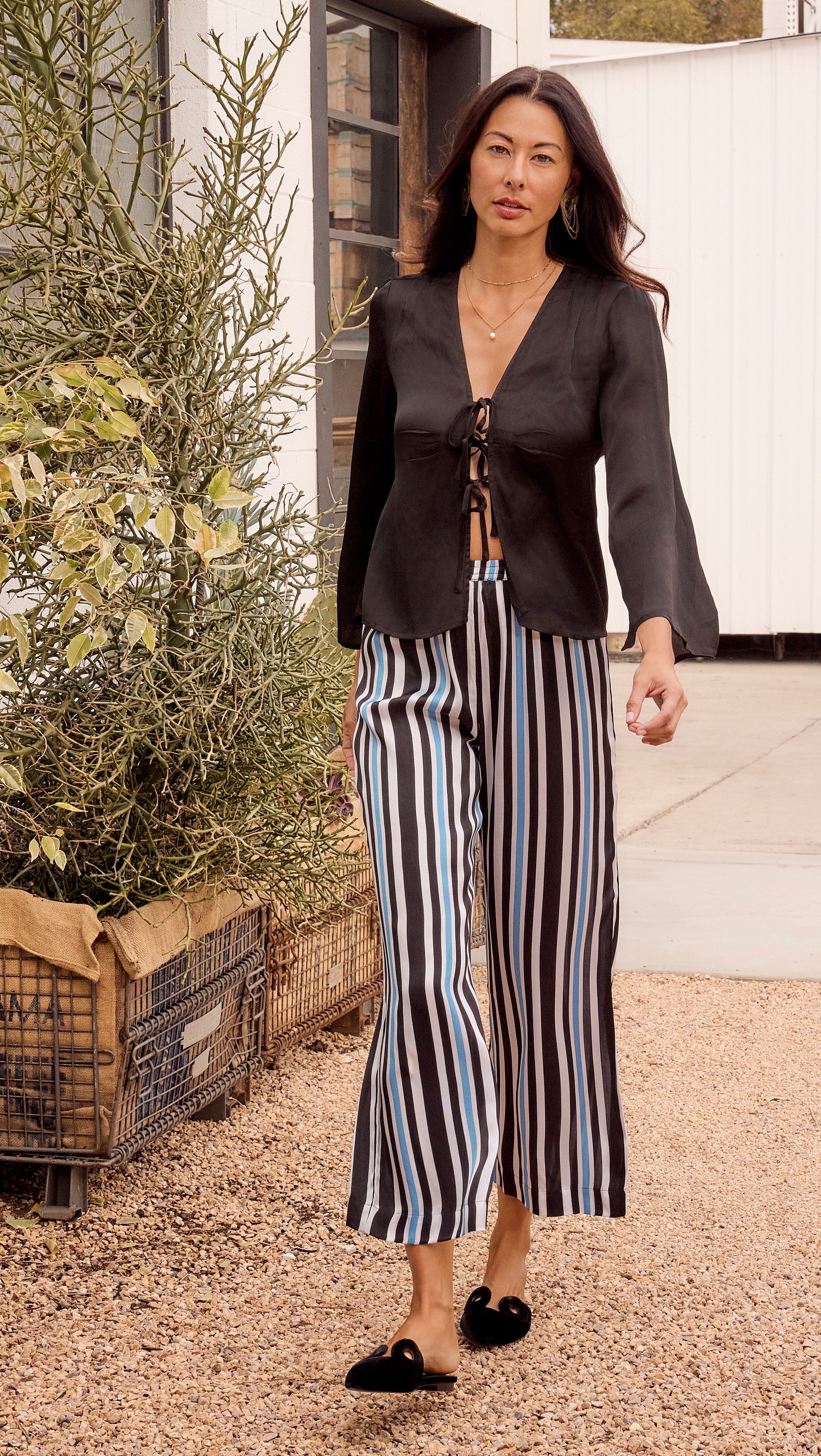 The Solune Muse Top Black — Y2K satin lace-up going-out top in black with kimono sleeves